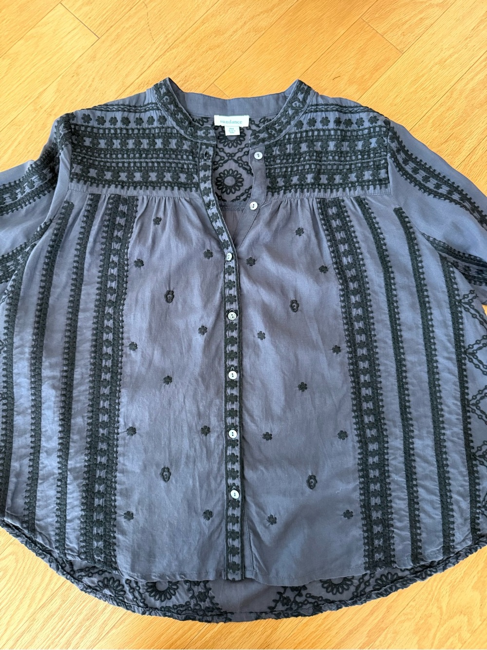 Sundance Slate Blue Button-Down Embroidered Women's Hippie Vibe Top